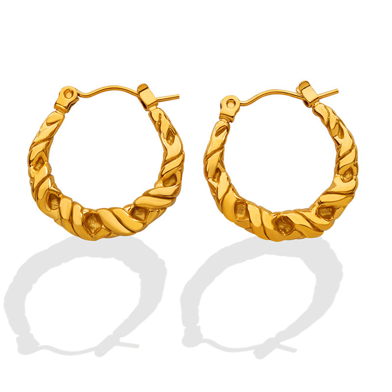 Stainless Steel Twist Embrace Hoop Earrings