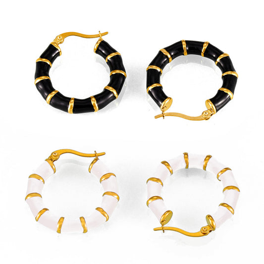 Stainless Steel Drip Oil Design Bamboo Splicing Hoop Earrings