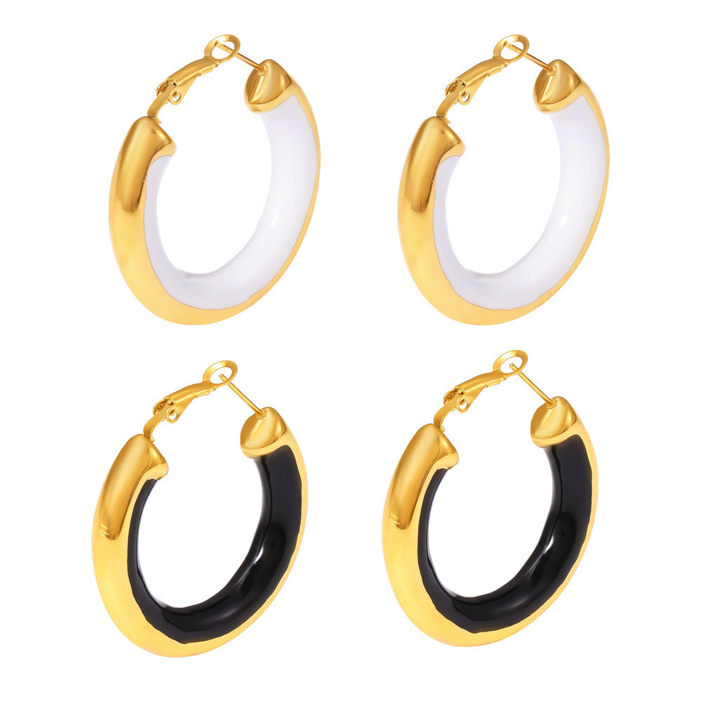 Drip Oil Stainless Steel Hoop Earrings