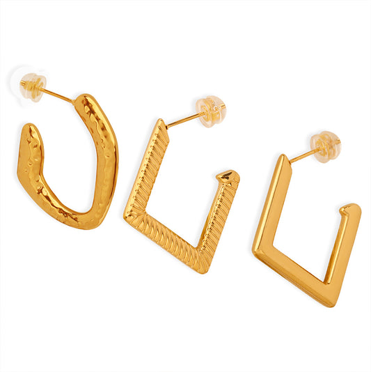 Stainless Steel Textured Hoop Earrings
