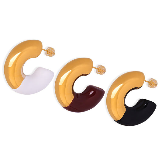Stainless Steel Stitching Glaze Hoop Earrings