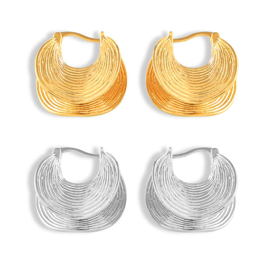 Double-layer Geometric Lines Textured Hoop Earrings