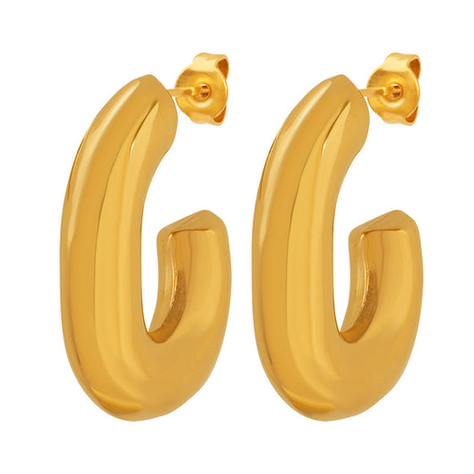 Stainless Steel Chunky Hollow Hoop Earrings