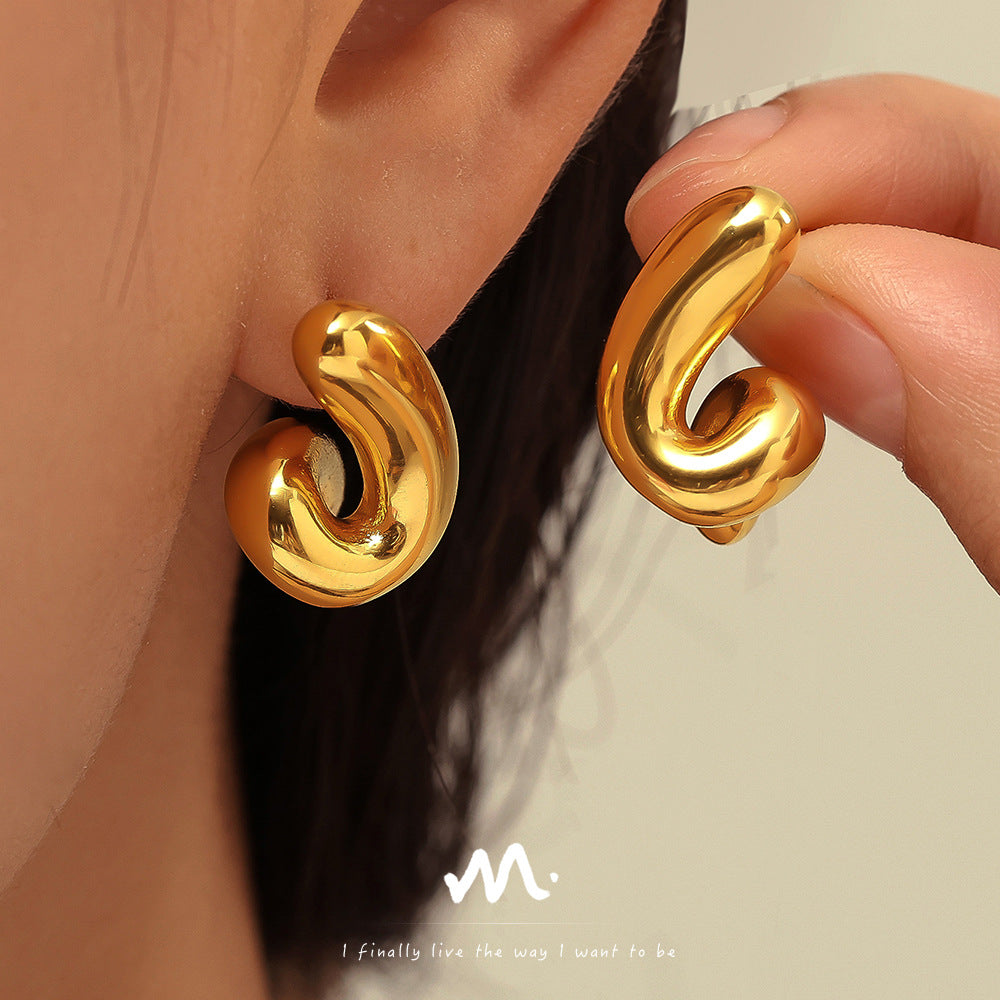 Stainless Steel Polished Minimalist Spiral Hoop Earrings