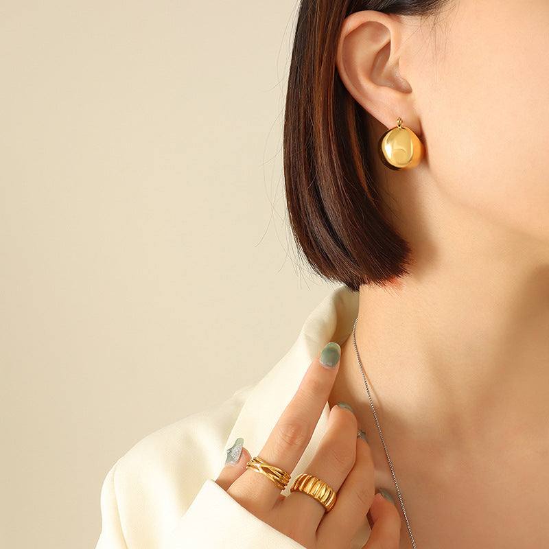 Hollow Stainless Steel Polished Hoop Earrings