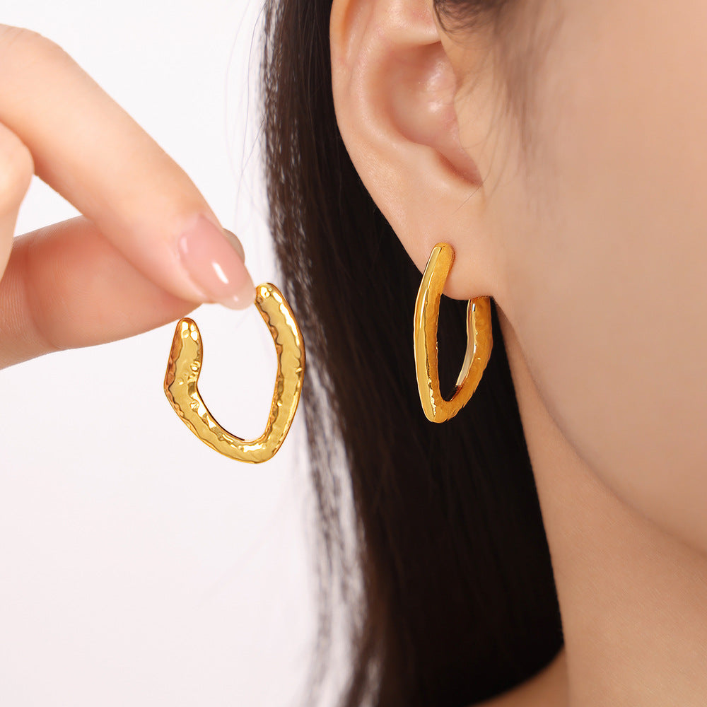 Stainless Steel Textured Hoop Earrings