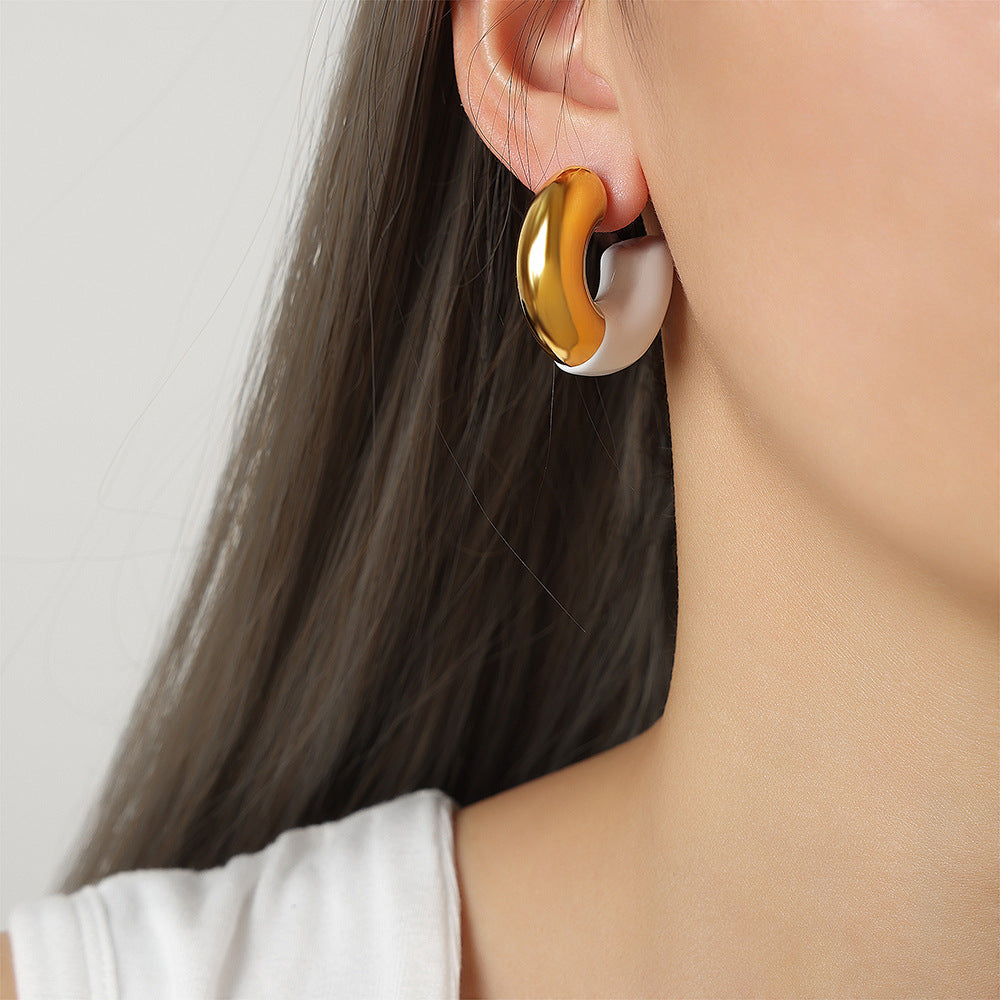 Stainless Steel Stitching Glaze Hoop Earrings