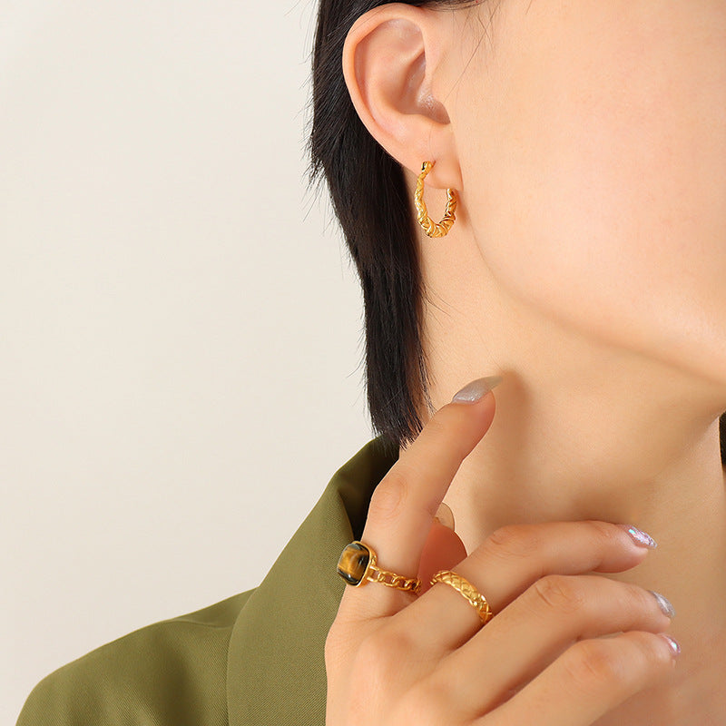 Stainless Steel Twist Embrace Hoop Earrings