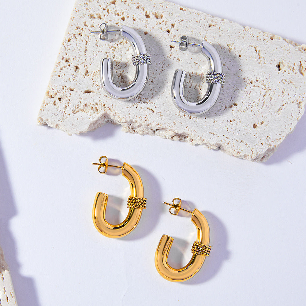 Stainless Steel Braided Wrap Design Hoop Earrings
