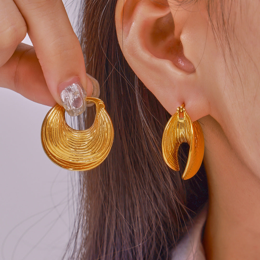 Double-layer Geometric Lines Textured Hoop Earrings