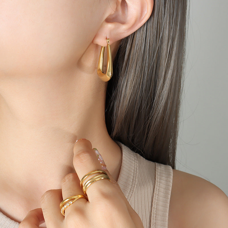 18K Gold PVD Stainless Steel Rectangular Hoop Earrings