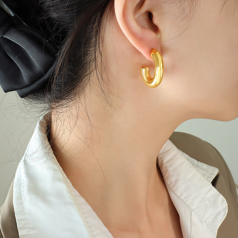 Stainless Steel Chunky Hollow Hoop Earrings
