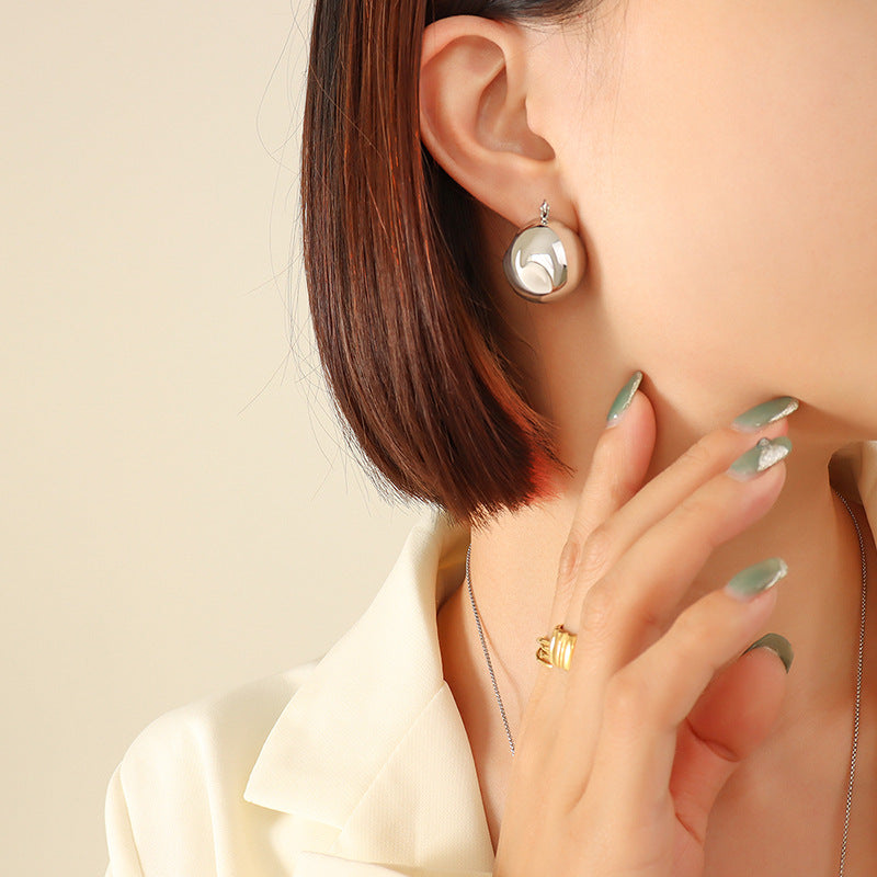 Hollow Stainless Steel Polished Hoop Earrings