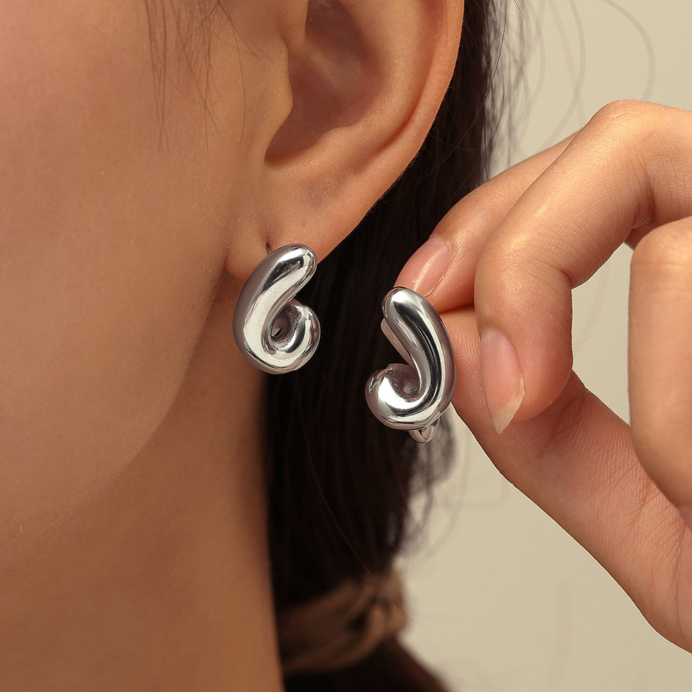 Stainless Steel Polished Minimalist Spiral Hoop Earrings