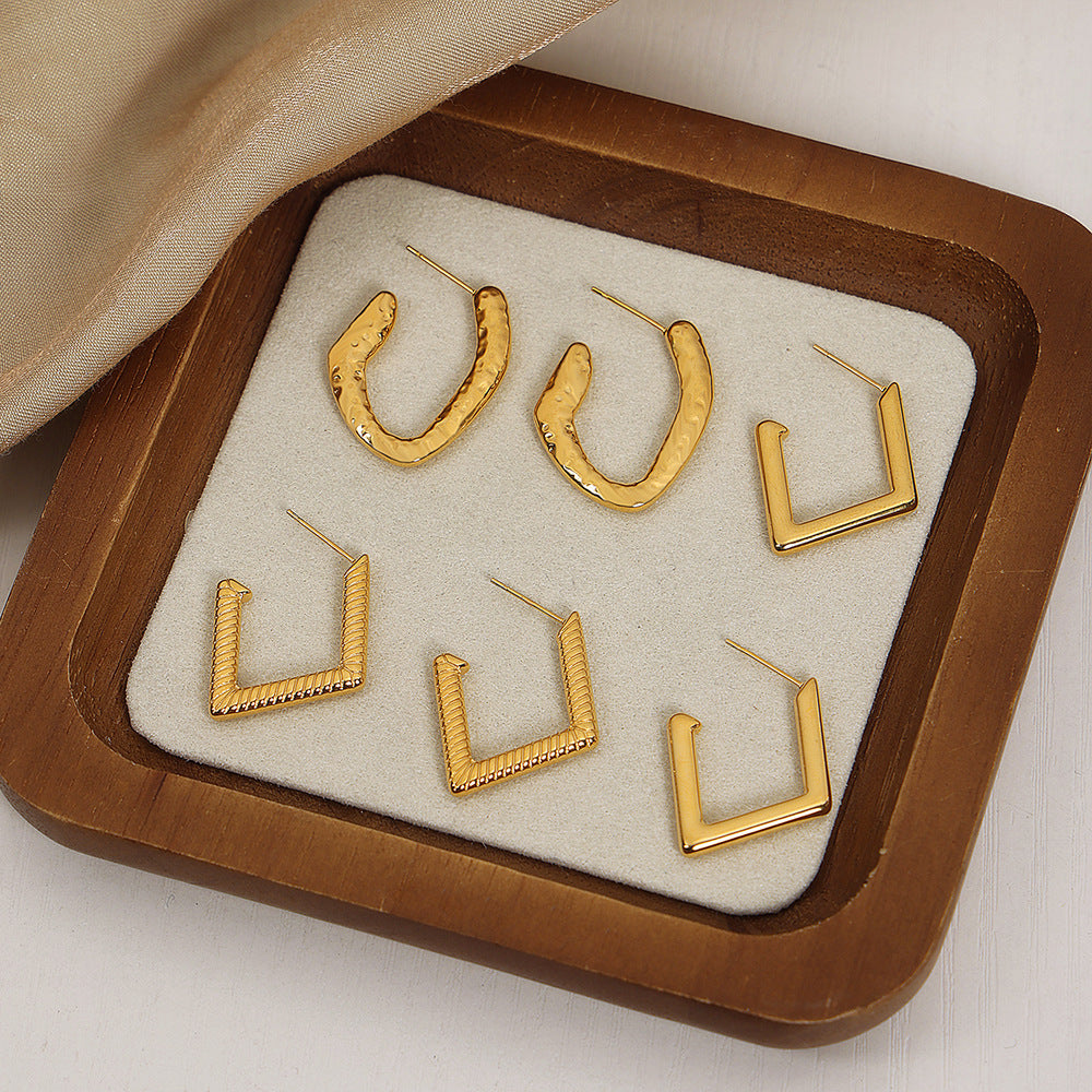 Stainless Steel Textured Hoop Earrings