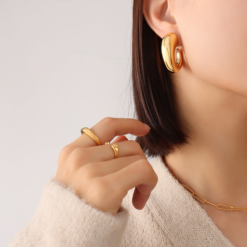 18K Gold PVD Stainless Steel Polished Hoop Earrings