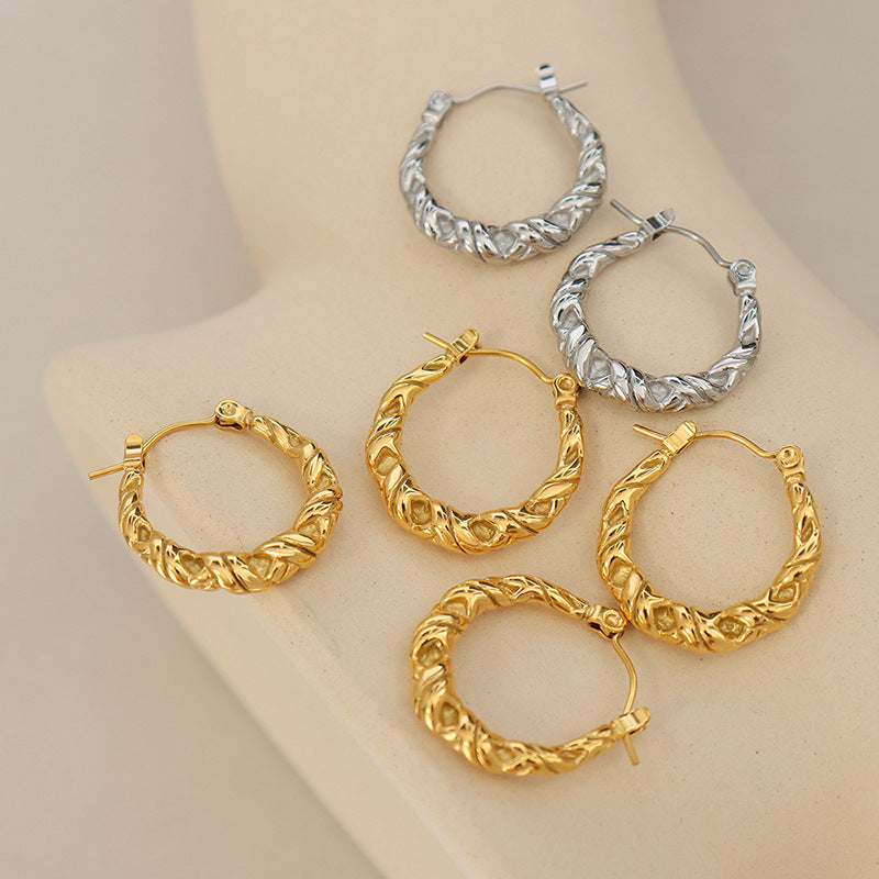 Stainless Steel Twist Embrace Hoop Earrings