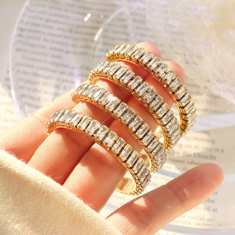 Stainless Steel Square Cubic Zirconia Hoop Earrings