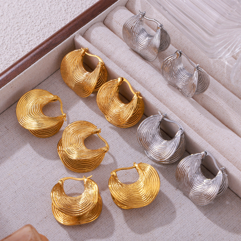 Double-layer Geometric Lines Textured Hoop Earrings