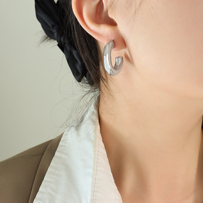 Stainless Steel Chunky Hollow Hoop Earrings