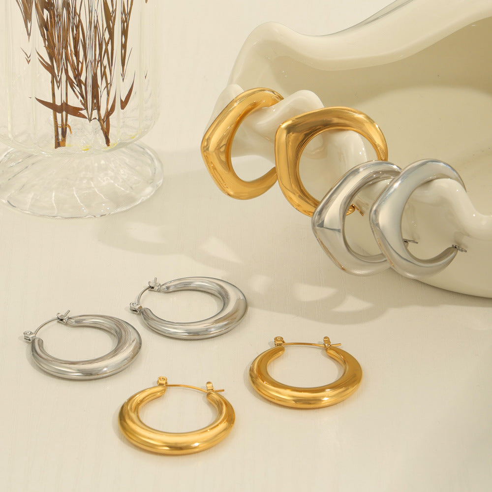 Stainless Steel Polished Statement Hoop Earrings