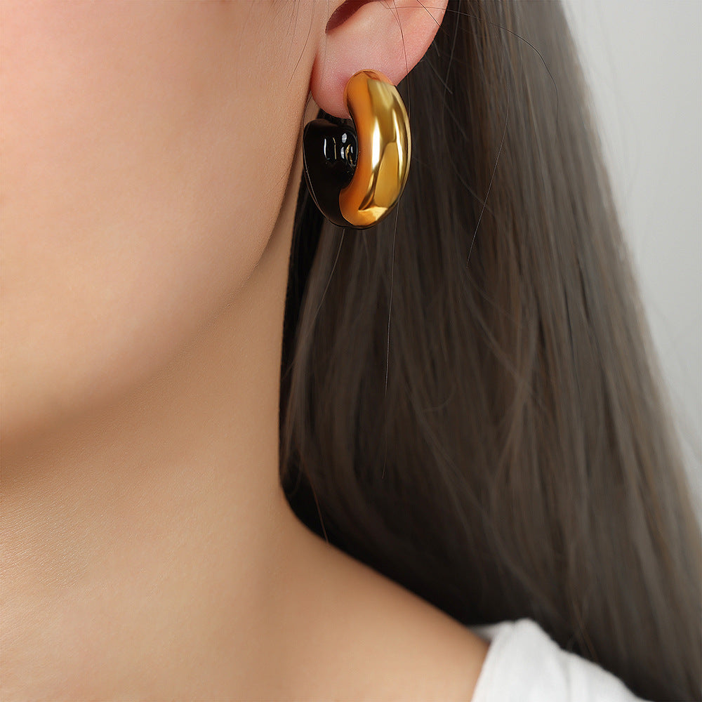 Stainless Steel Stitching Glaze Hoop Earrings