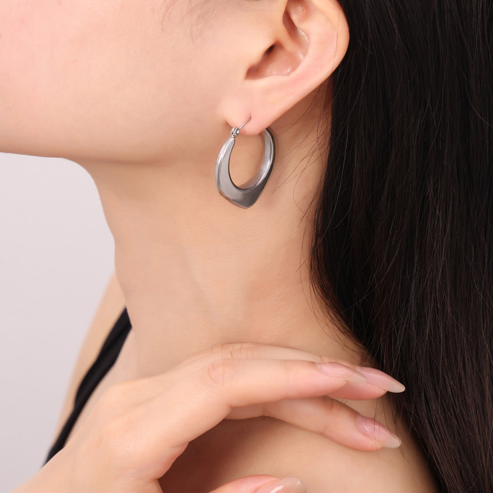 Stainless Steel Polished Statement Hoop Earrings