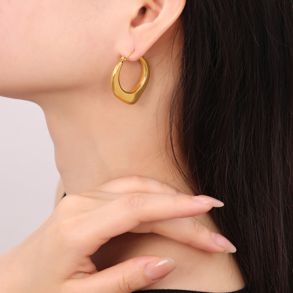 Stainless Steel Polished Statement Hoop Earrings