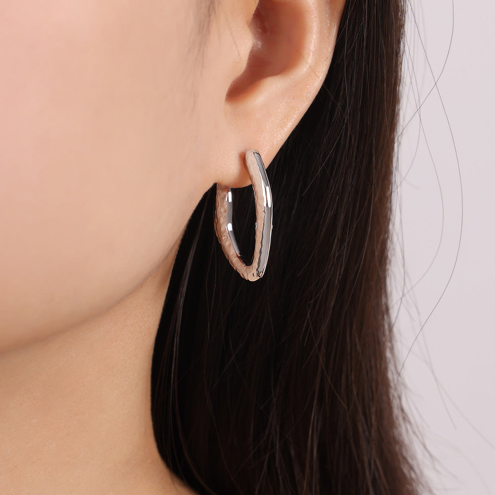 Stainless Steel Textured Hoop Earrings