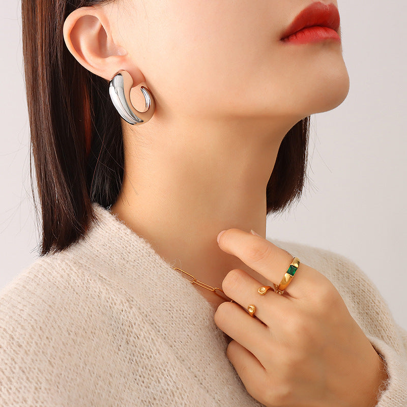 18K Gold PVD Stainless Steel Polished Hoop Earrings