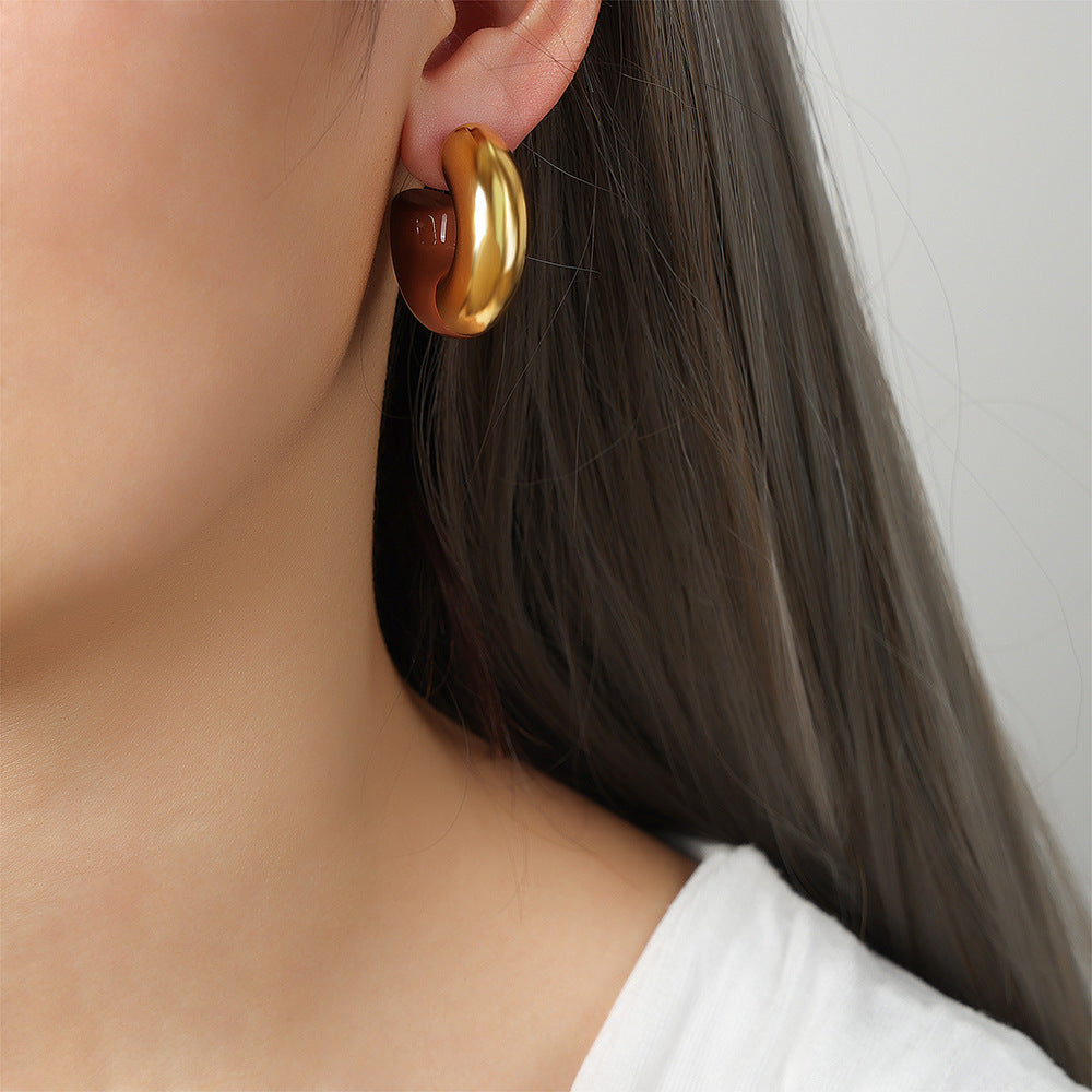 Stainless Steel Stitching Glaze Hoop Earrings