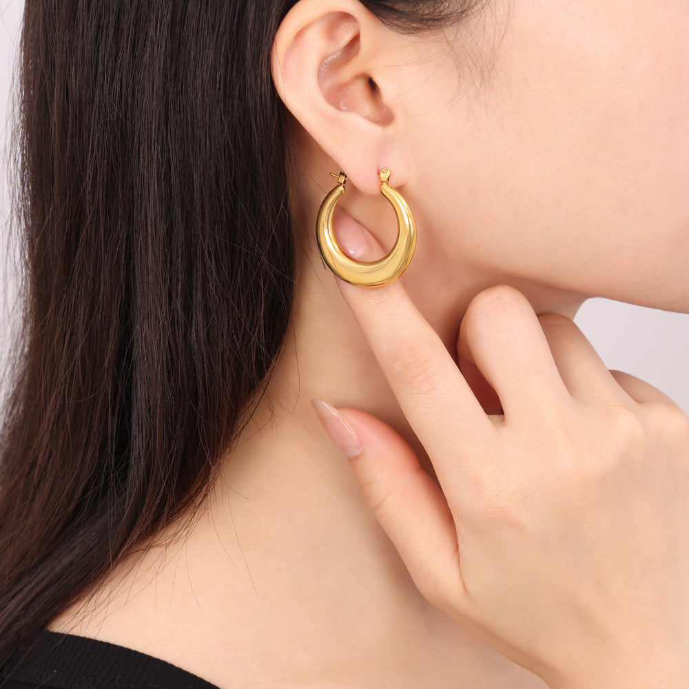 Stainless Steel Polished Statement Hoop Earrings