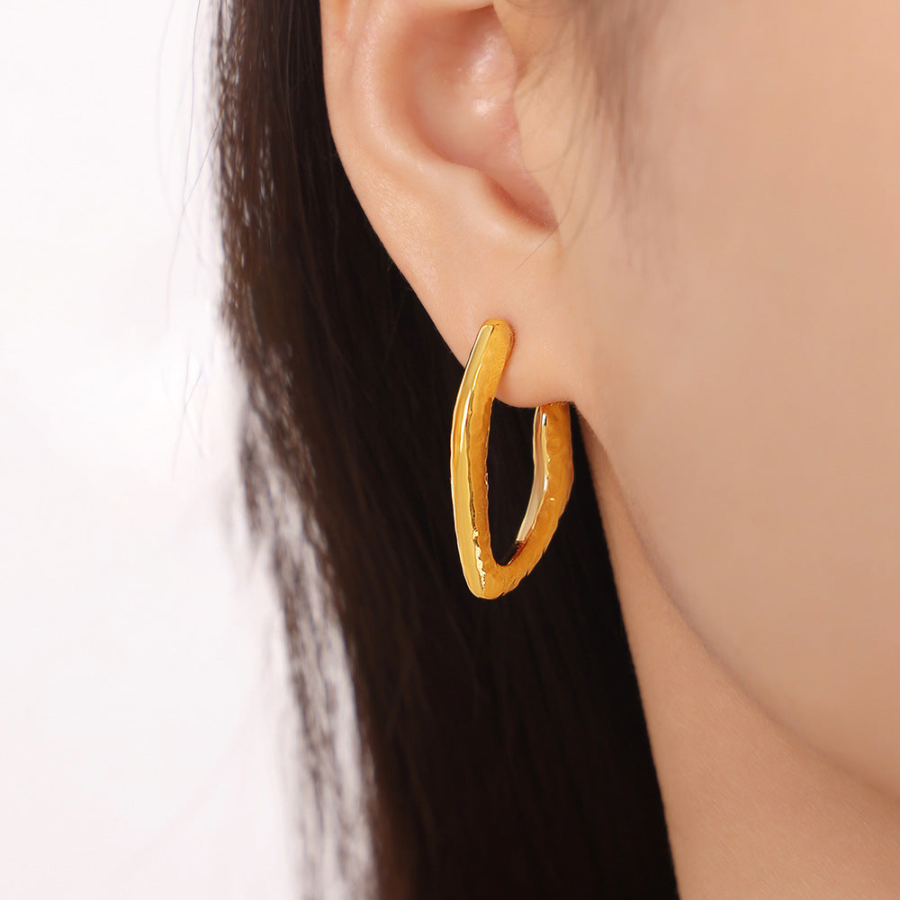 Stainless Steel Textured Hoop Earrings