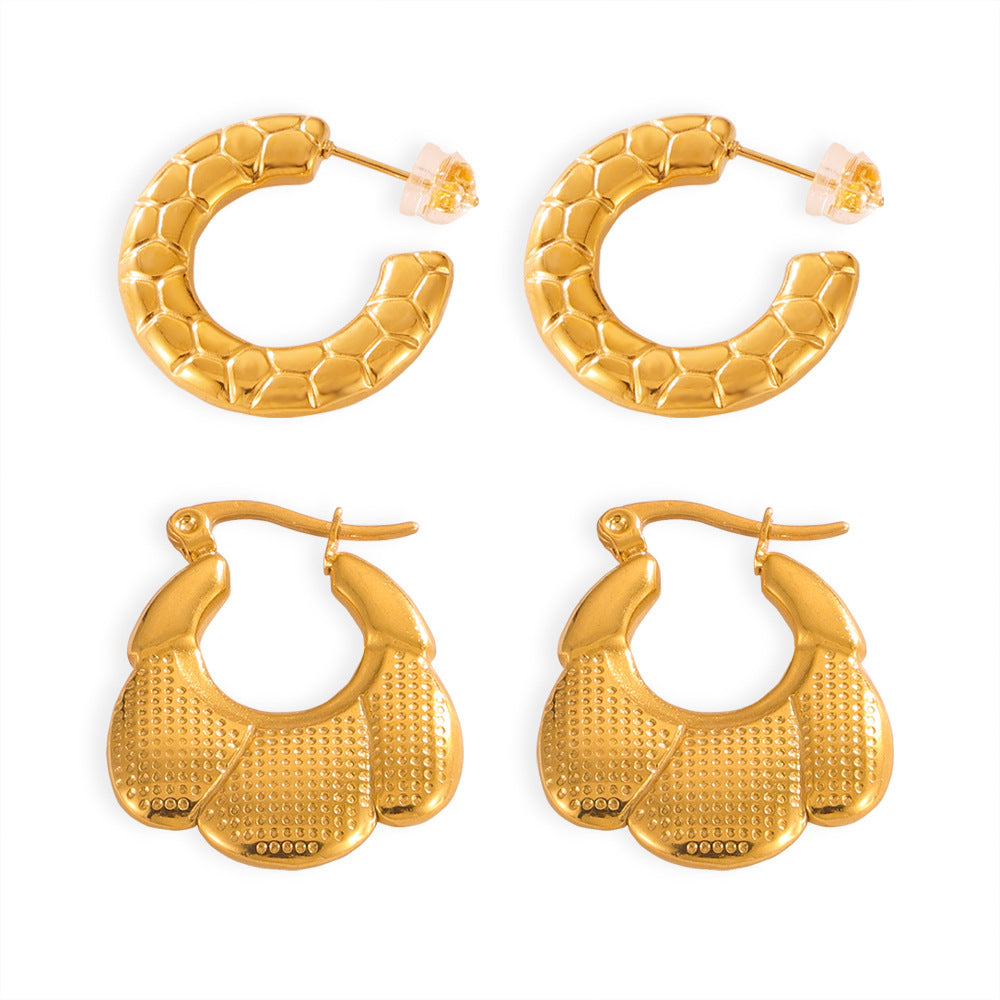 Stainless Steel Simple Hollow Geometric Texture Hoop Earrings