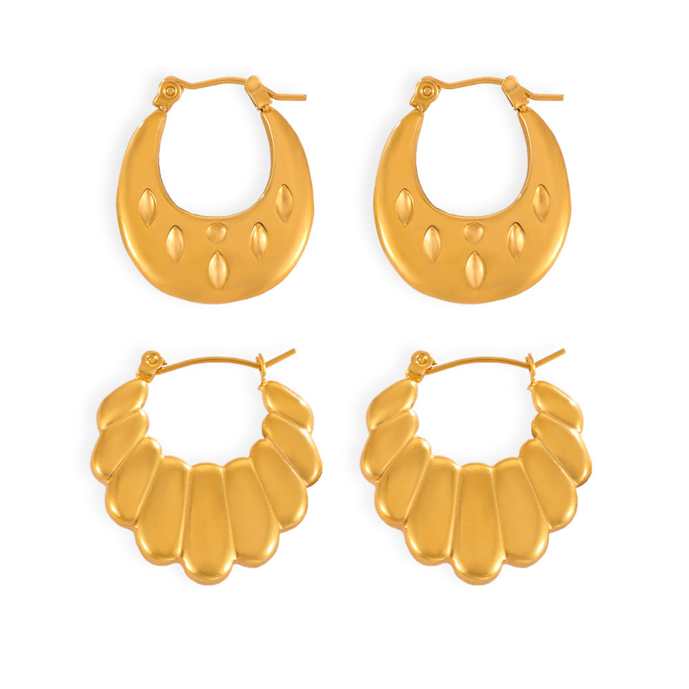 Stainless Steel Vintage Textured Hoop Earrings