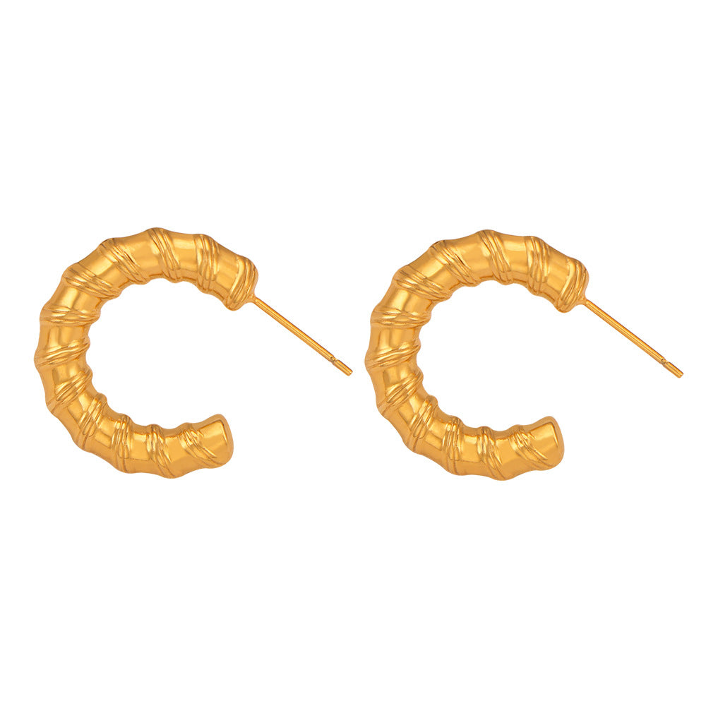 18K Gold PVD Spiral Textured Stainless Steel Hoop Earrings