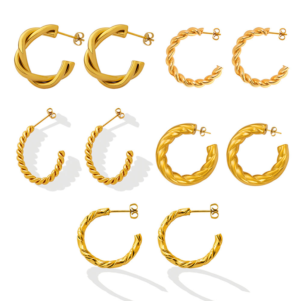 Hollow Textured Hoop Stainless Steel Earrings