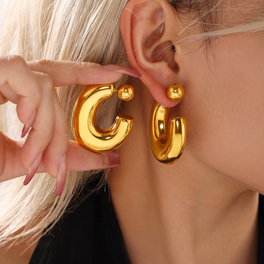 Stainless Steel Ball Hoop Earrings