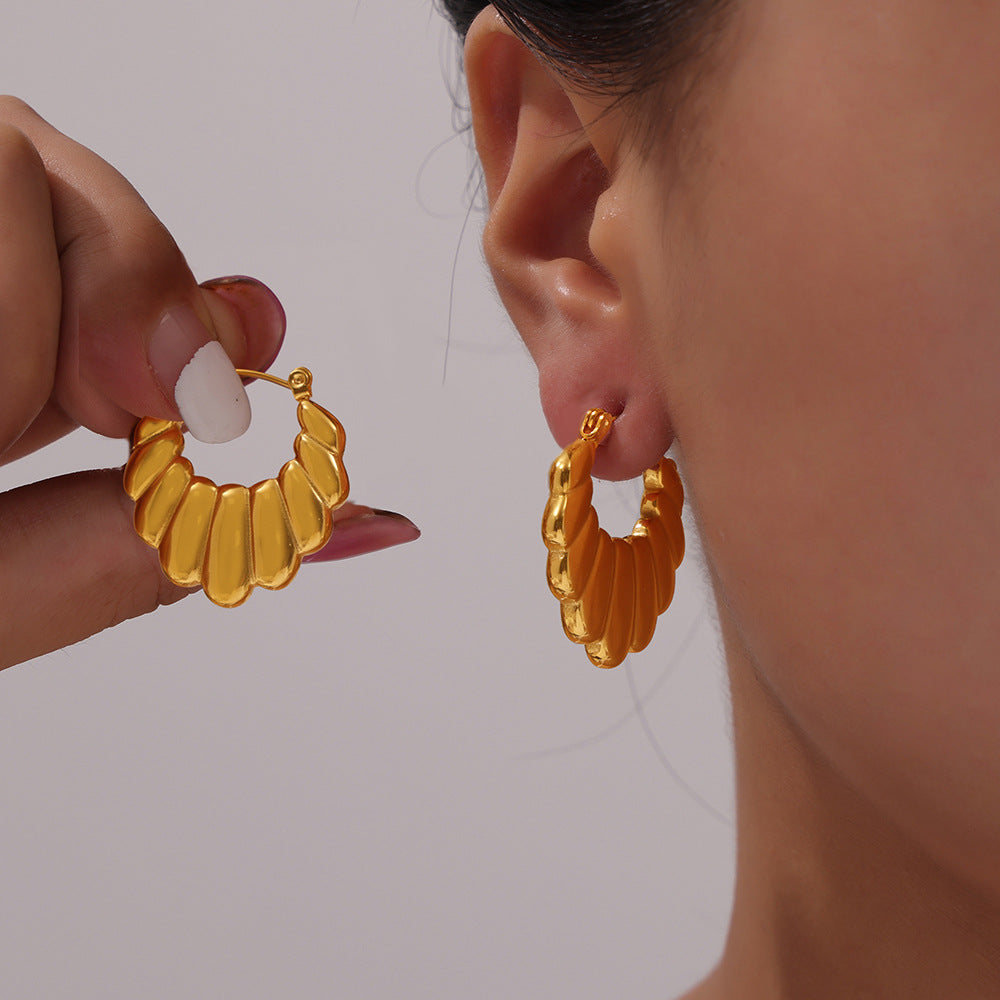 Stainless Steel Vintage Textured Hoop Earrings