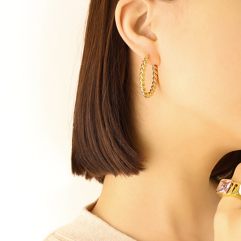Stainless Steel 18K Gold PVD Twist Hoop Earrings