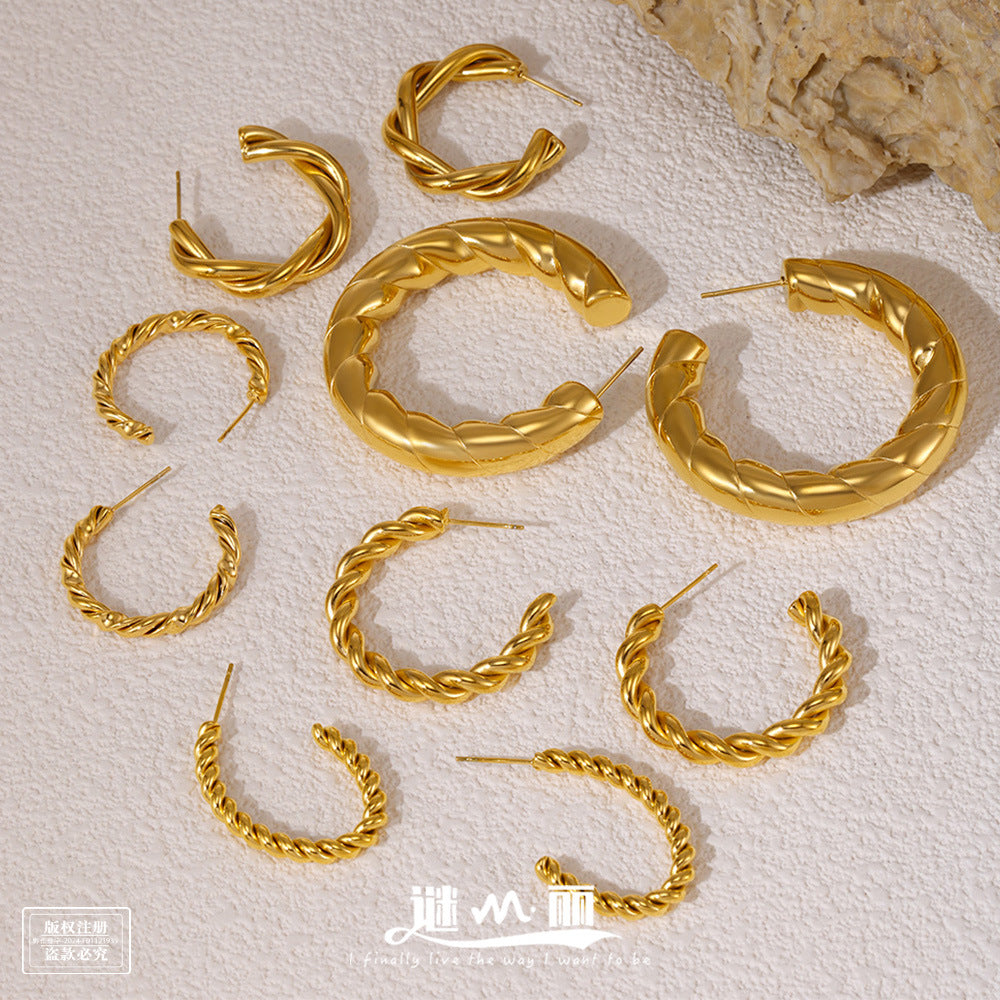 Hollow Textured Hoop Stainless Steel Earrings