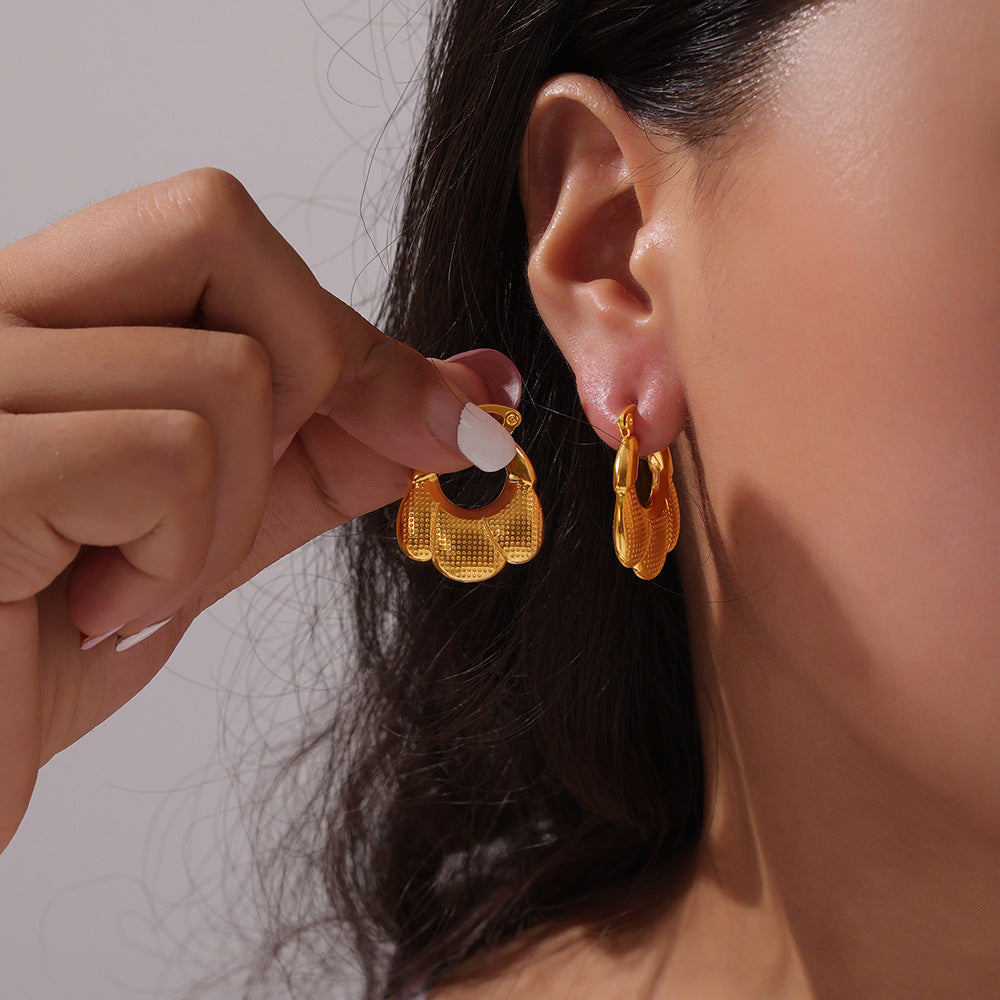 Stainless Steel Simple Hollow Geometric Texture Hoop Earrings
