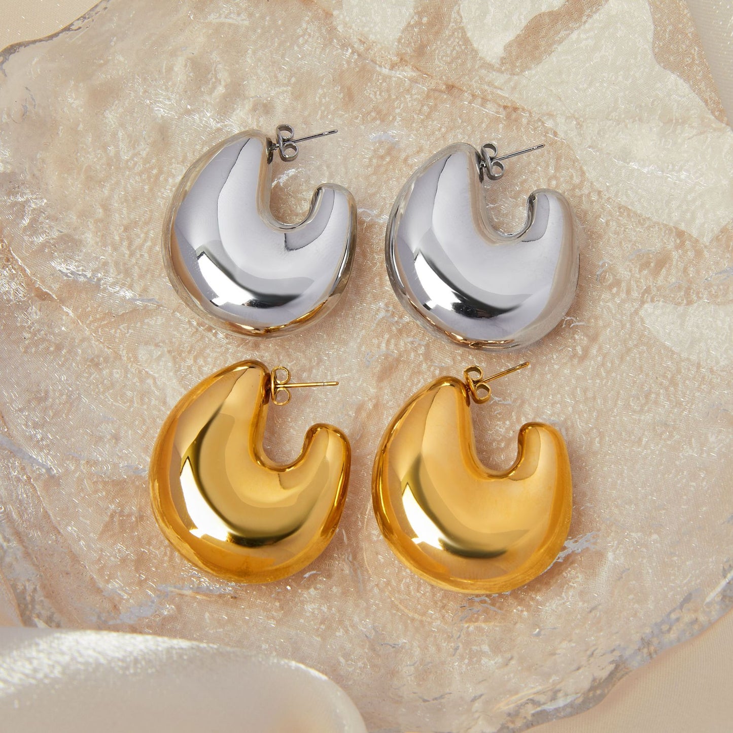 Stainless Steel Geometric Hollow Chunky Earrings