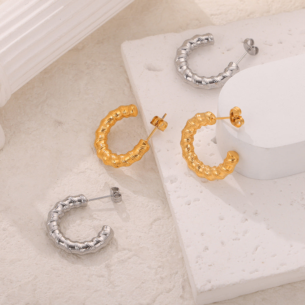 18K Gold PVD Spiral Textured Stainless Steel Hoop Earrings