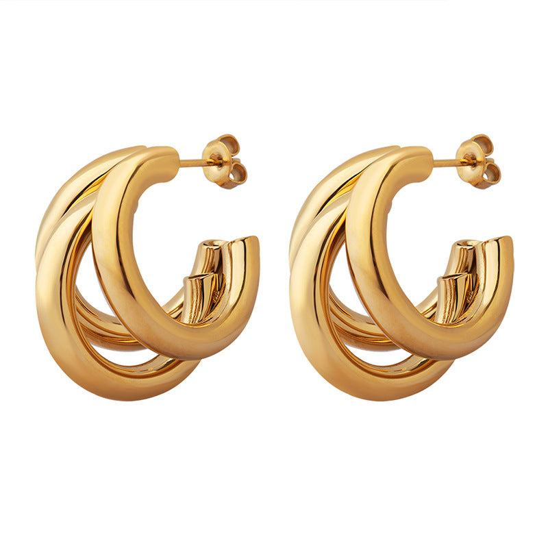 Stainless Steel Three-layer Hollow Round Tube Hoop Earrings