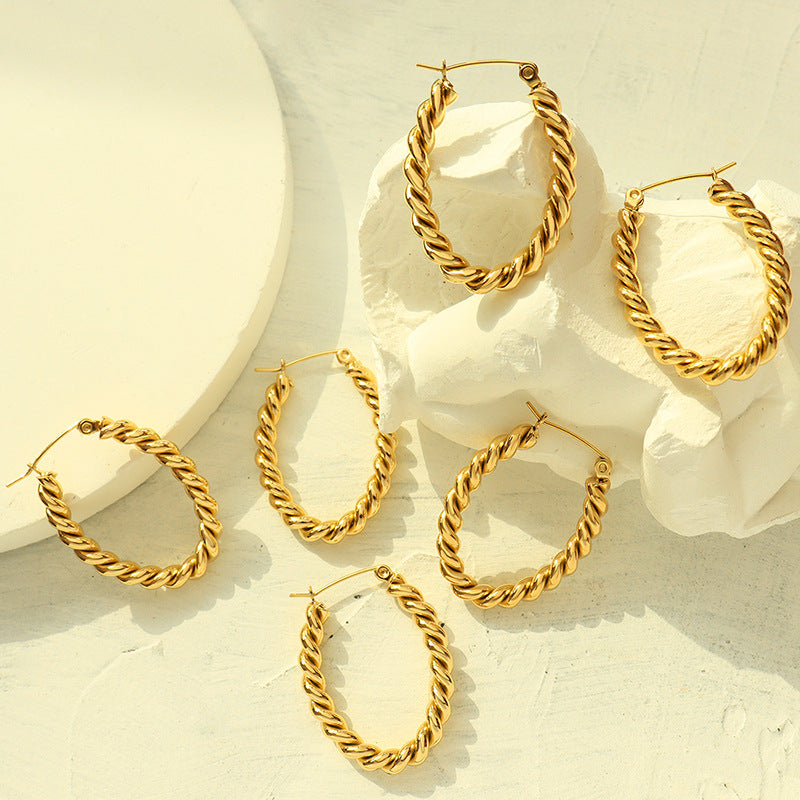 Stainless Steel 18K Gold PVD Twist Hoop Earrings