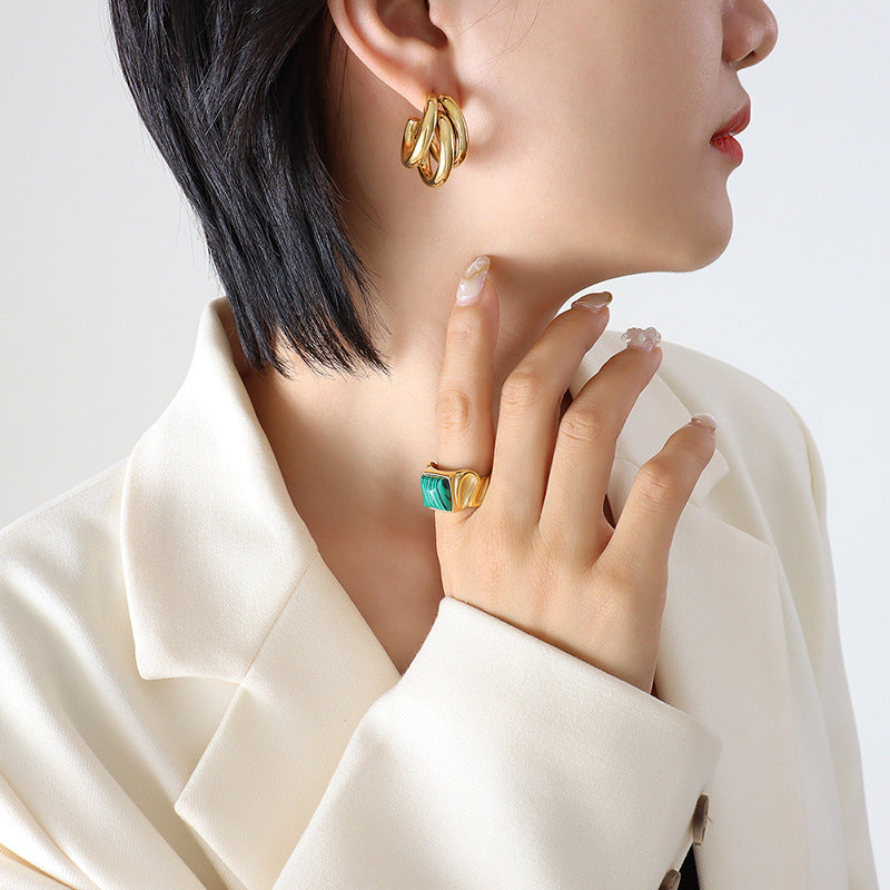 Stainless Steel Three-layer Hollow Round Tube Hoop Earrings