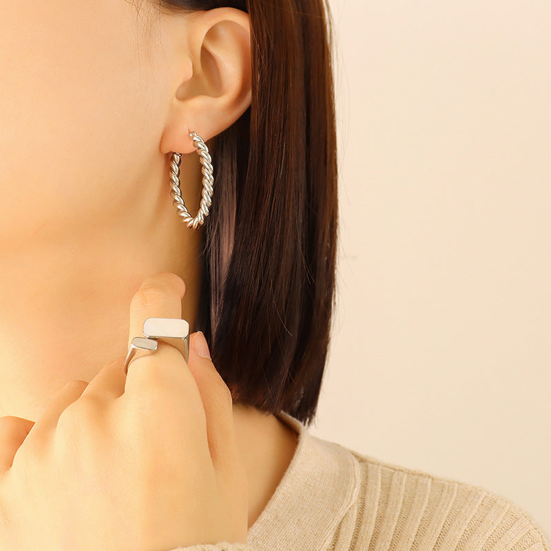 Stainless Steel 18K Gold PVD Twist Hoop Earrings