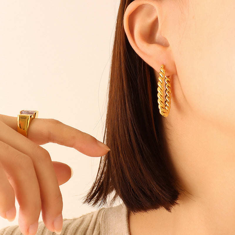 Stainless Steel 18K Gold PVD Twist Hoop Earrings