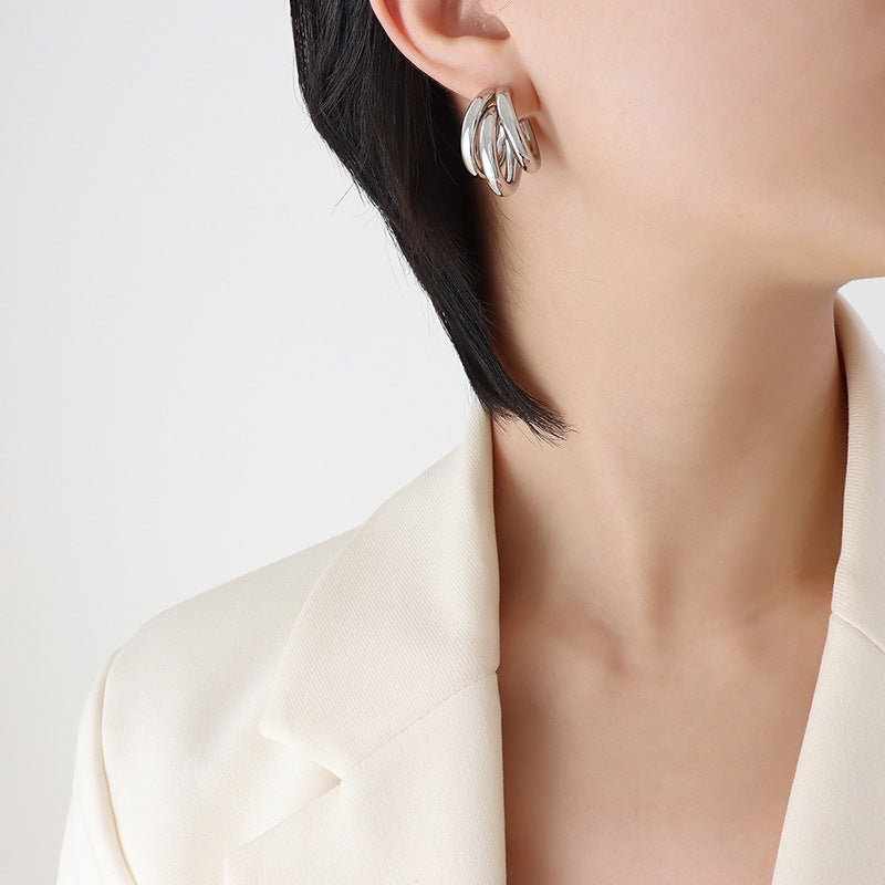 Stainless Steel Three-layer Hollow Round Tube Hoop Earrings